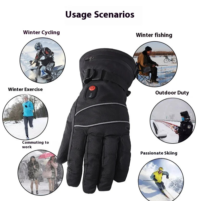 Touchscreen Heating Gloves Outdoor Cycling Skiing Electric Heated Mountaineering Fleece Lined Gloves Motorcycle Street Gear