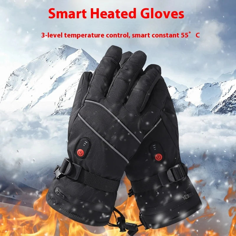 Touchscreen Heating Gloves Outdoor Cycling Skiing Electric Heated Mountaineering Fleece Lined Gloves Motorcycle Street Gear